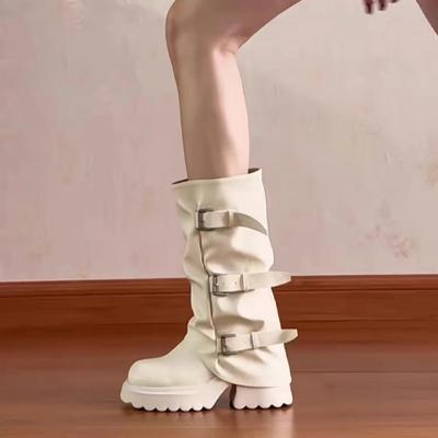 Wasteland Wind Braun High Heel Plateau Ritterstiefel Damen Langstiefel Martin Stiefel Geraffte Hohe Stulpe Langstiefel