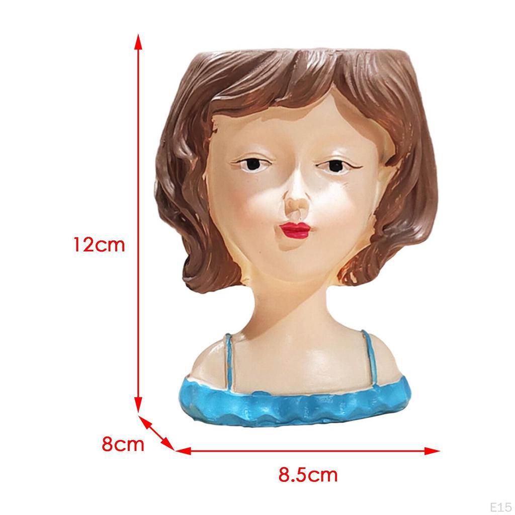 Cute Female Women Girl Head Statue Plant Container Bust Flower Pot Home Cactus Planter indoor e