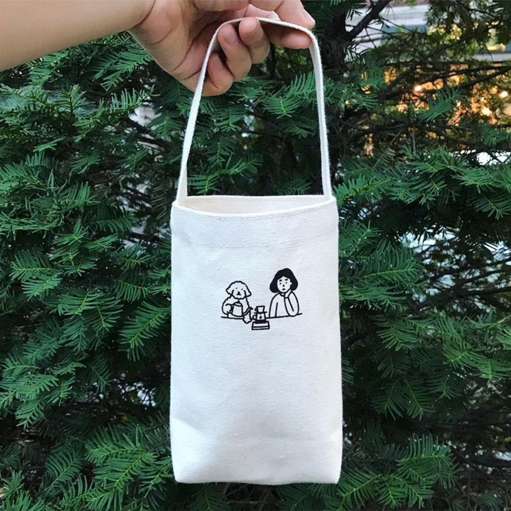 Canvas Insulated Cup Cover Carrying Handheld Bag Reusable Eco-friendly Handbag