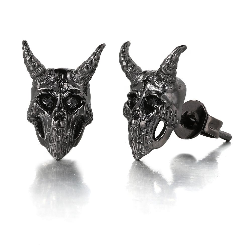 Gothic Punk Skull Stud Earrings For Men Women Nordic Retro Demon Satan Ram Skeleton Retro Viking Earrings Jewelry Gifts OHE186