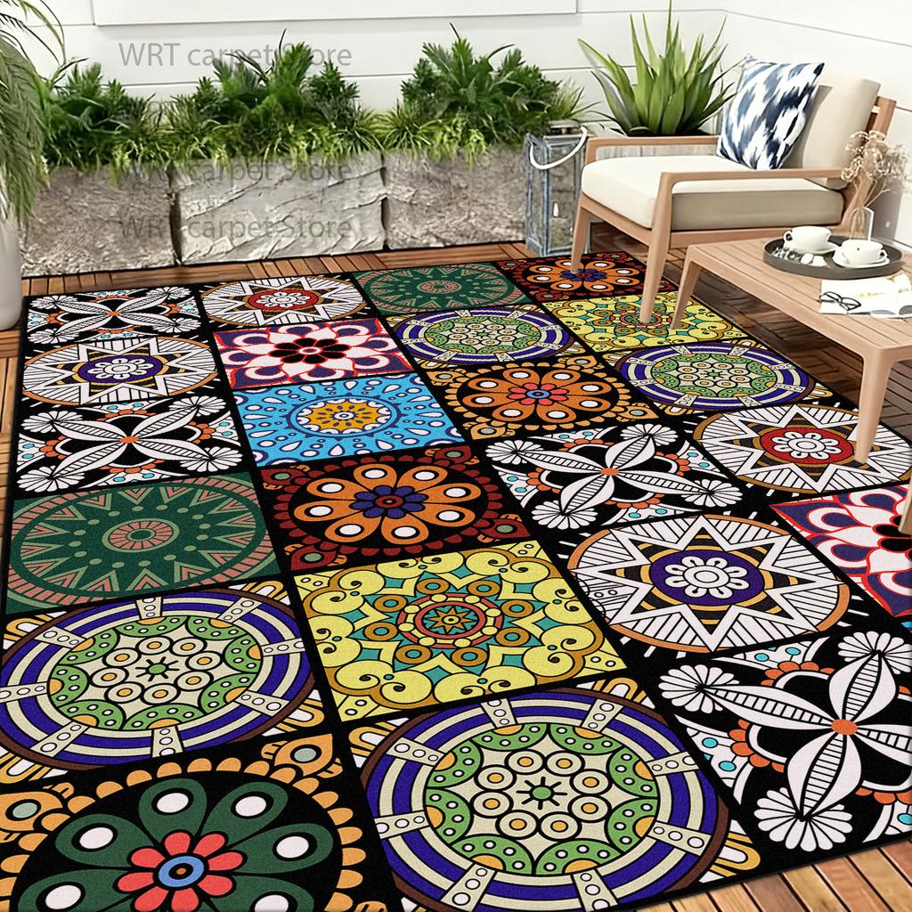 Retro Persian Ethnic Color Outdoor Floral Carpet High-end Luxury Tea Table Rugs Dining Room Anti-slip Large Area Washable Mats