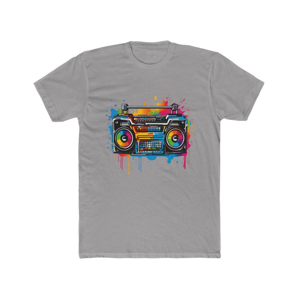 Boom Box Paint Drip Tee T-Shirt Clothing Music Lover Gift Graphic Tee Streetwear Shirt Retro Streetwear Short-sleeved Men's Tee