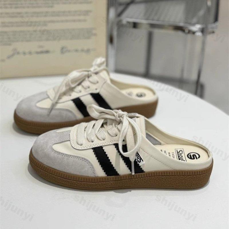 Mote Sommer Damesko Mules Sport Rund Tå Flate Damesko Sneakers Tresko Plattform Slip on Mote Komfortable Halvtøfler