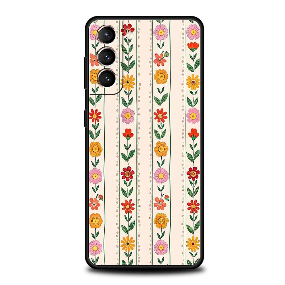 Stylish Flower Patterned Design Soft Phone Case For Samsung Galaxy S25 Edge S24 Plus S23 FE S22 S21 S20 Ultra 5G S10 Cover