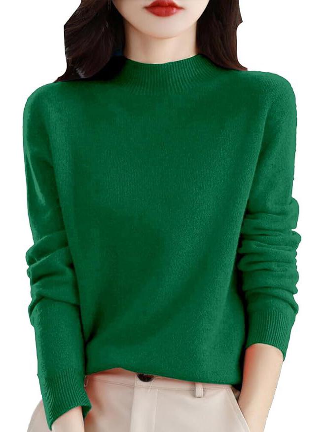 Women's Loose Knit Half Turtleneck Sweater - Long-Sleeve, Large Size Pullover for Autumn & Winter.