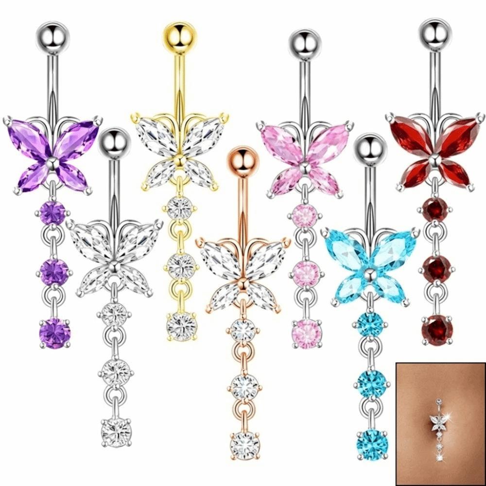 Butterfly Zircon Navel Ring Rhinestone Belly Button Ring Body Piercing Jewelry  Party Decoration