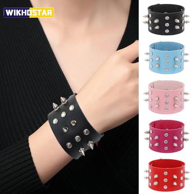 Fashion Spike Bracelet Punk Faux Leather Bracelets Goth Girl Bangle Studded Rock Wristband for Women Men Jewelry