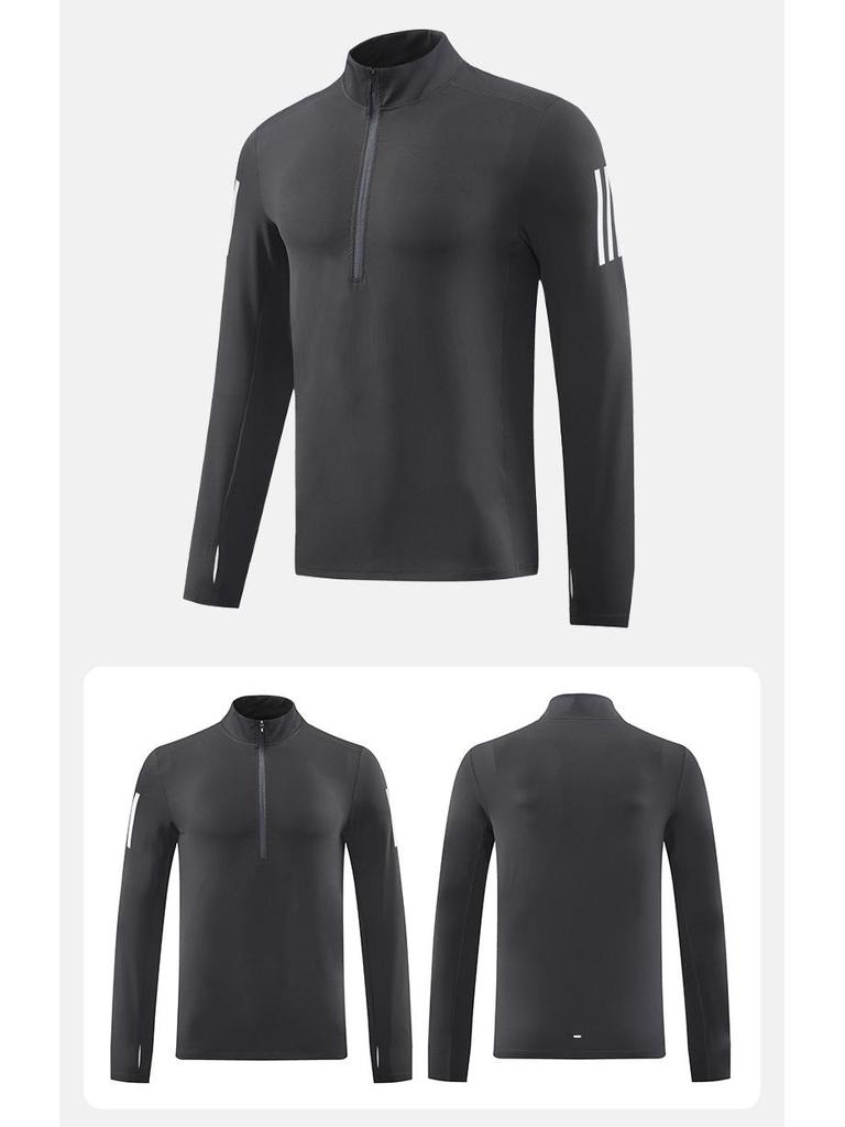Men's Quick-Dry Long Sleeve Half-Zip Stand Collar Running T-Shirt - Breathable Autumn/Winter Base Layer