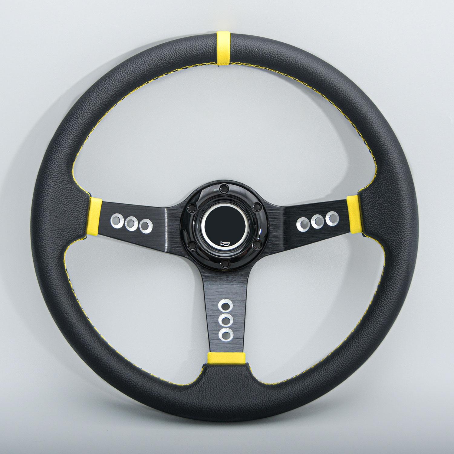 14inch 350mm Universal PVC Leather Steering Wheel JDM Deep Dish Racing Sports Steering Wheel Car Accessories жёлтый