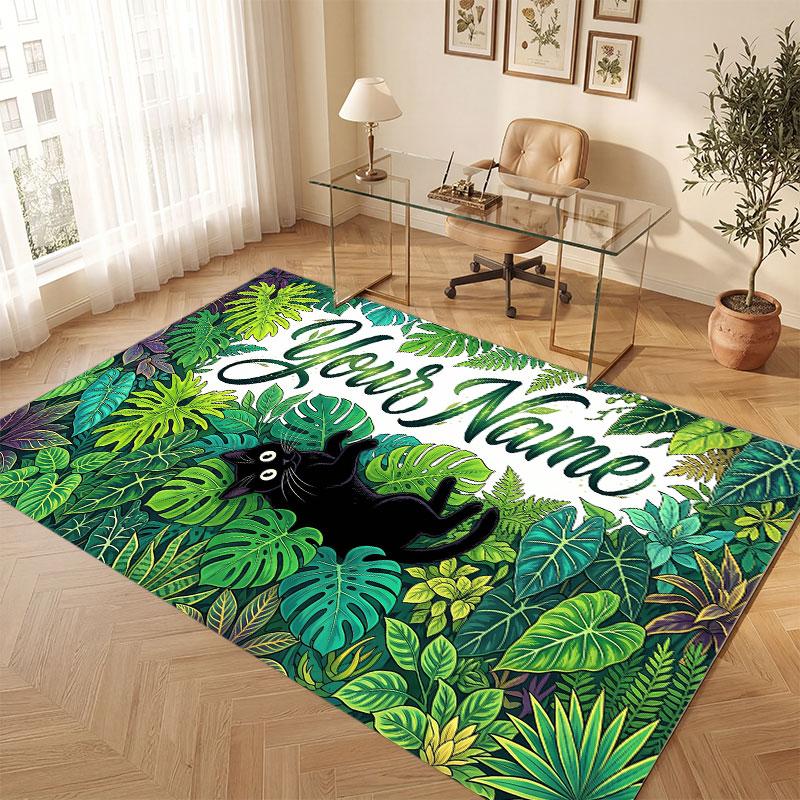 Tapete de Chão de Veludo Cristal Tema Gato Nome Personalizado Texto Tapete Quente Decoração de Casa