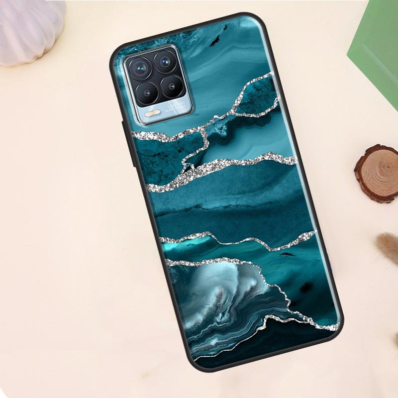 

Teal Blue Gold Agate Marble Case For Realme C63 C61 C65 C67 C75 C55 C51 C53 C35 C71 11 12 13 14 15 Pro Plus GT6 GT7 Pro Realme C15