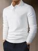 Shanggu Men's Retro Jacquard Long Sleeve Solid Color Textured Polo Shirt