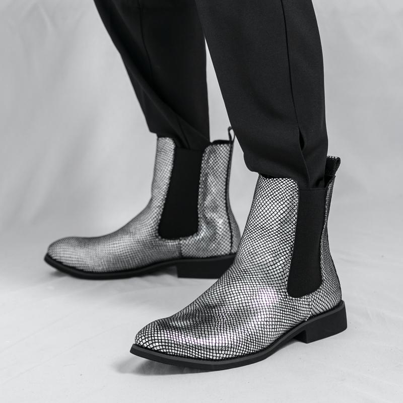 Modne Zimowe Nowa Moda Złote Srebrne Chelsea Botki Luksusowe Projektanta Męskie Wsuwane Codzienne Wysokie Buty na Platformie Zapatos Hombre