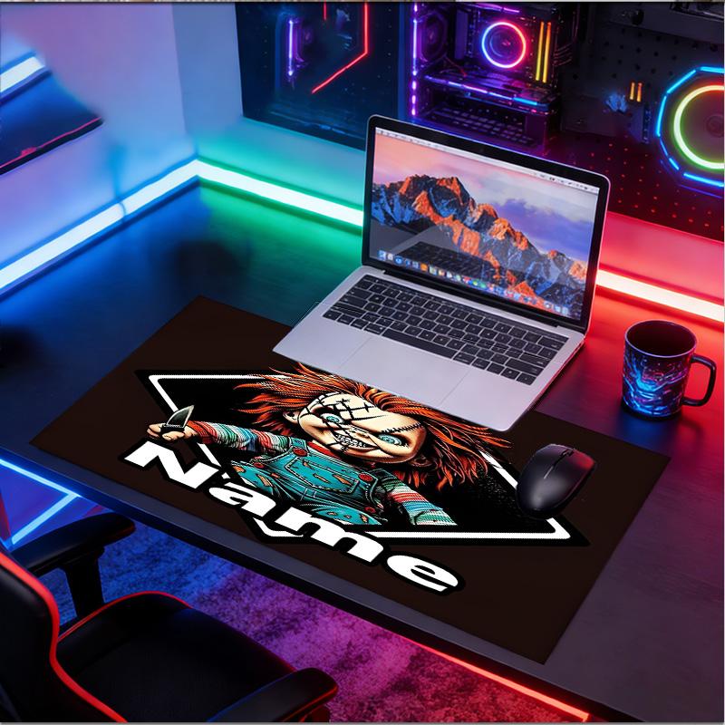 Custom Name Personalized Bride of Chucky Pattern Mousepad, Laptop PC Desk Mat, Decorative Desk Mat for Home Keyboard Pad Gift