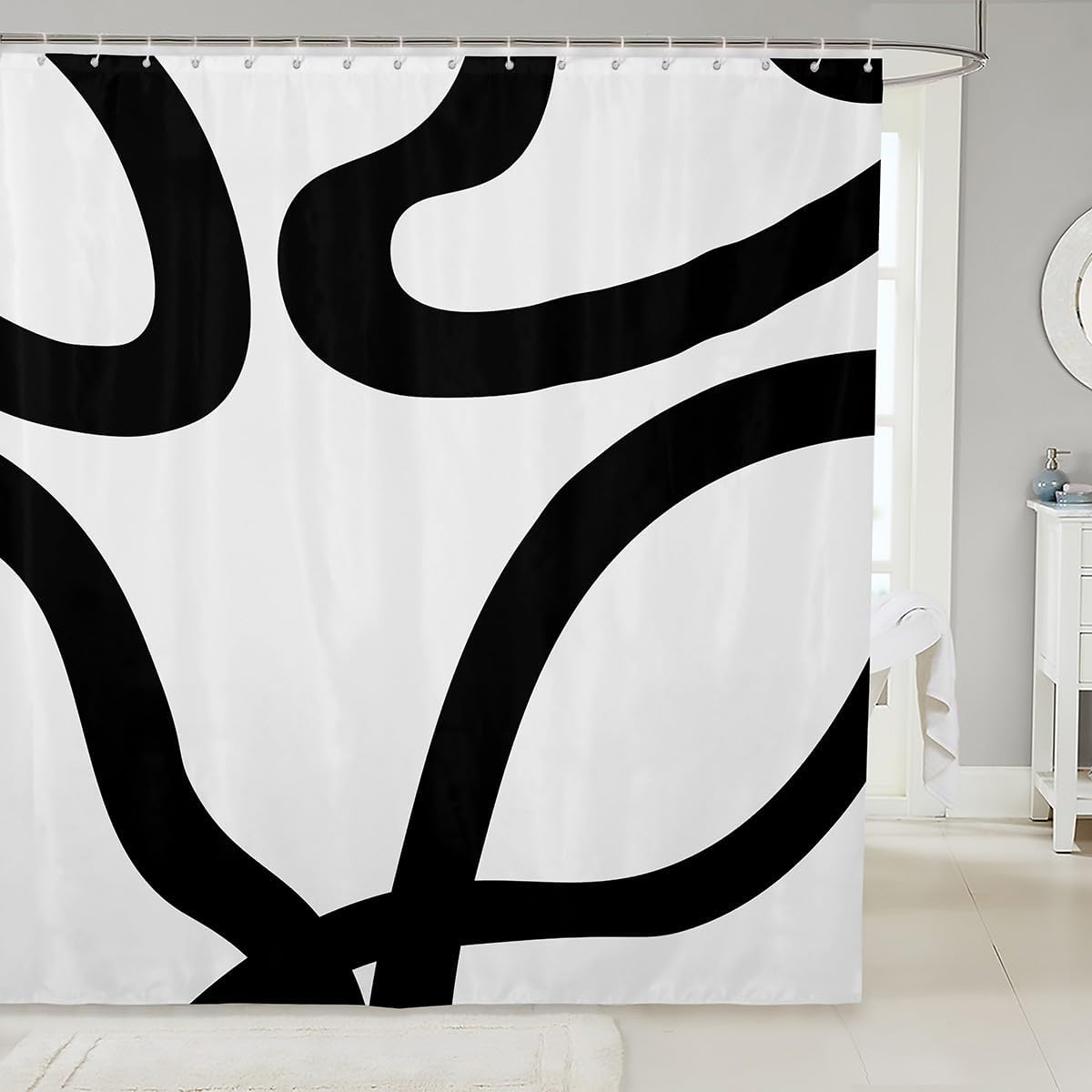 

1pc White and Black Shower Curtain 72 x72 Geometric Geometry Modern Bathroom Shower Curtain Set Neutral Art Bath Curtain 90x180cm