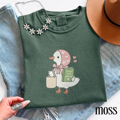 Sweet Goose Reading Graphic Tee, Heart Bonnet Teacher Library Inspired Shirt, Cozy Educator Everyday Wear, Comfort Colors® Gift Tee