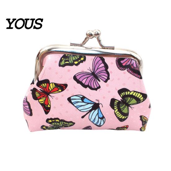 Travel Small Storage Pouch Women Coin Purse, Vintage PU Leather Change Butterfly Cute Bag Kiss Lock Pouch, Pocket-Sized, Mini Purse for Durable Wallet