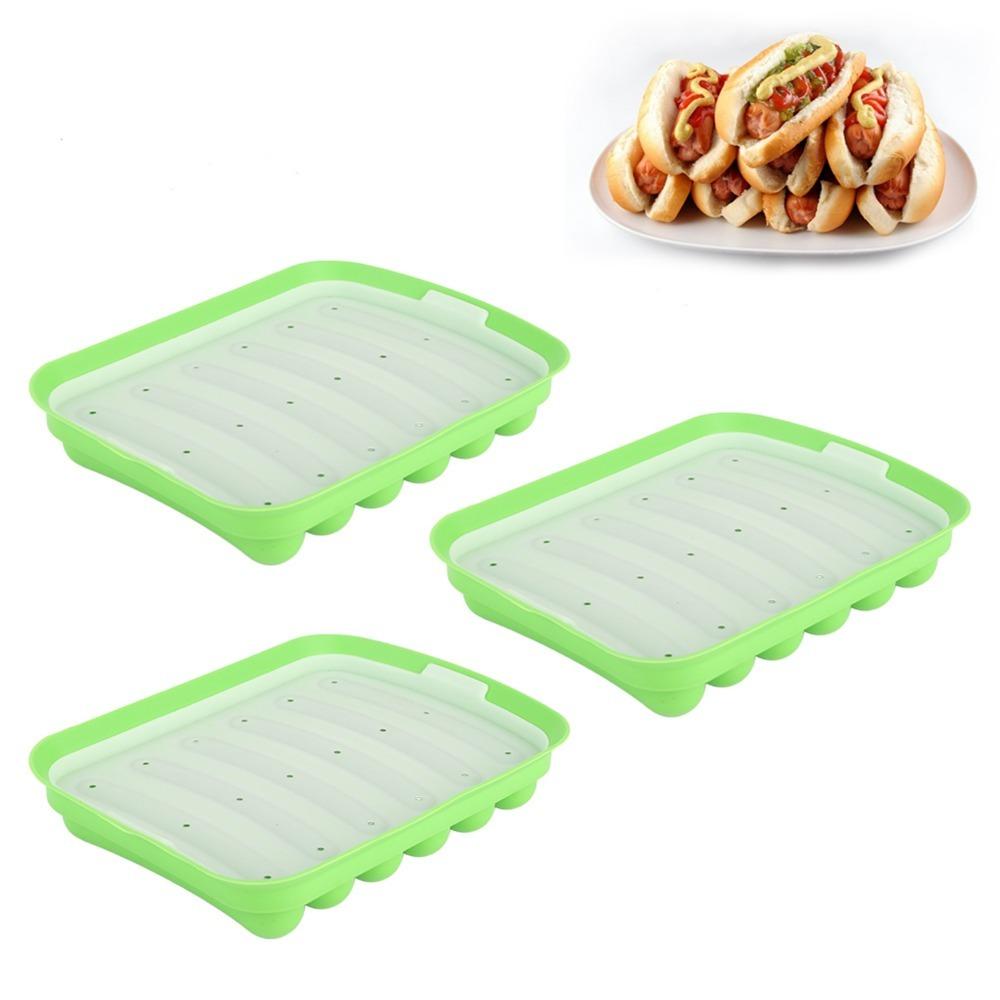 3pcs Food Grade Silicone Silicone Sausage Mold Steaming Oven Microwave Refrigerator Freezer зелёный
