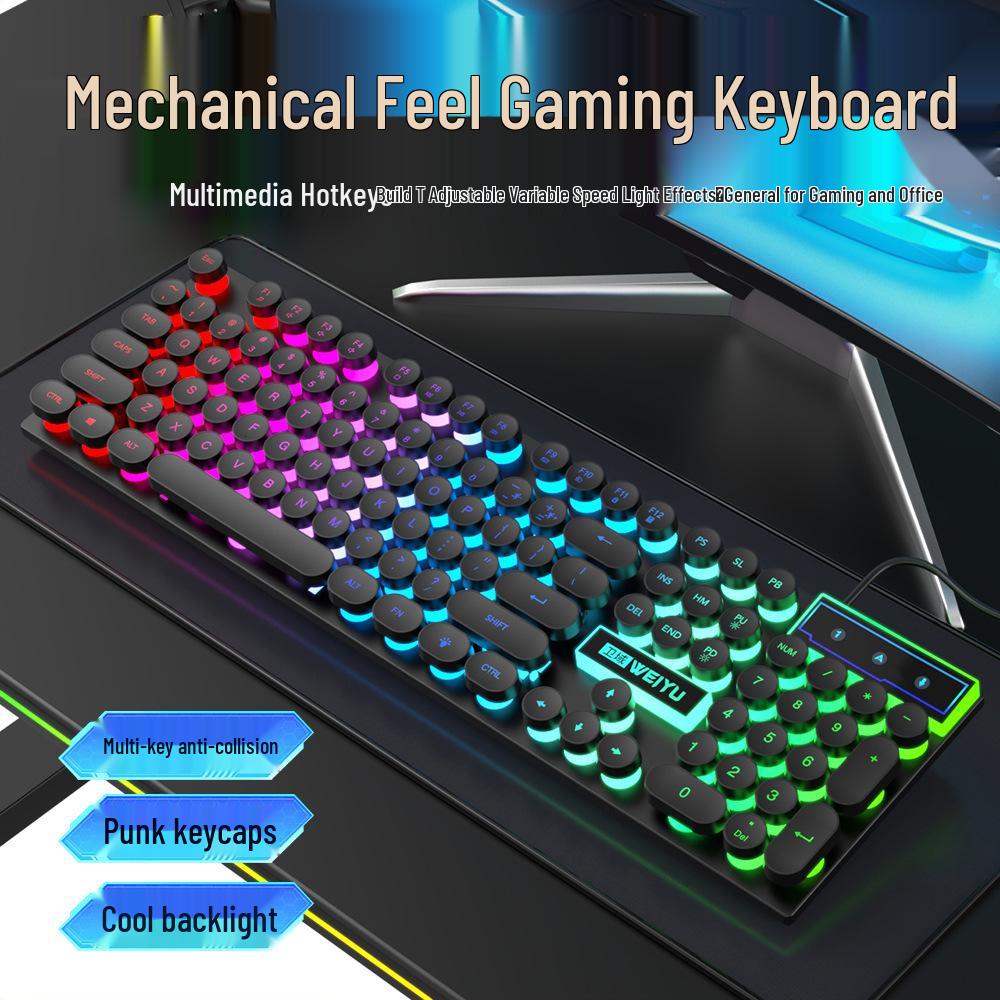 Retro Punk Mechanical Wired Keyboard & Mouse Set for Gaming and Office
