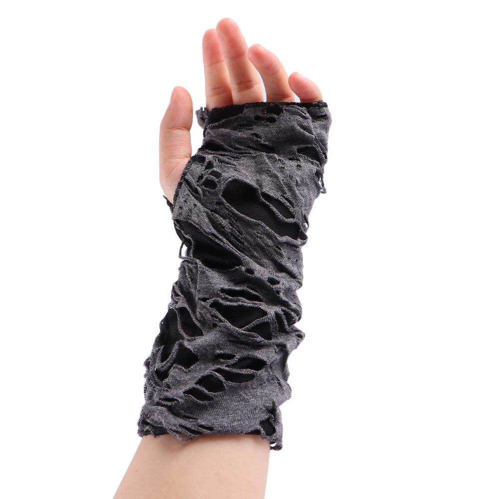 Rękawiczki Bez Palców Gotyckie Czarne Dziurawe Rozcięcie Punkowe
