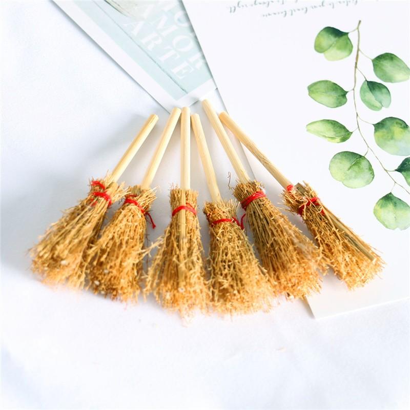 10pcs Mini Broom Witch Straw Brooms DIY Party Decoration Hanging Ornaments Halloween Props Dollhouse Accessories New