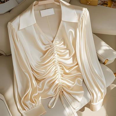 Early Autumn New Trendy Pretty Little Shirt French Top Shirt Champagne Vinegar Long Sleeved Shirt Women's Summer