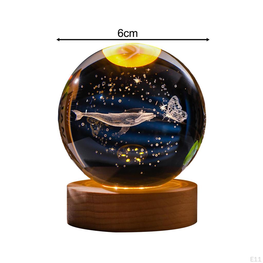 2.4inch 3D Artificial Crystal Ball Night Light Desk Decoration Wooden Base for Housewarming,