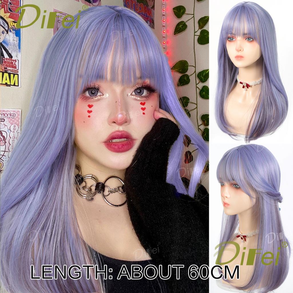 Platinum Blonde Straight Synthetic Cosplay Wig Straight Hair Wig With Straight Bangs Suitable For Women Halloween Christmas Wear