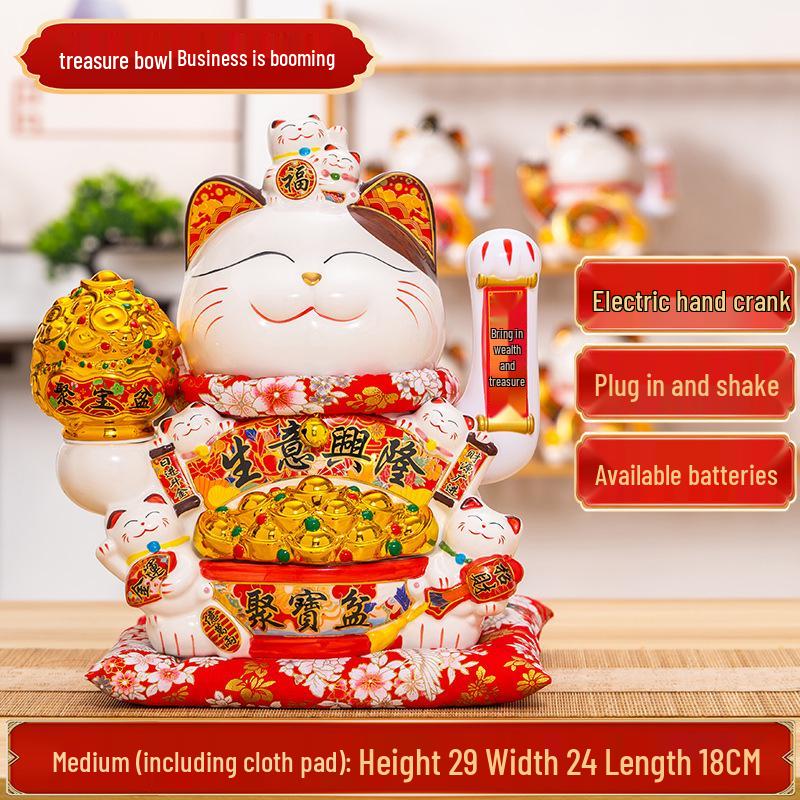 Large Waving Hand Lucky Cat Ornament - Cashier Desk Home Decor Gift
