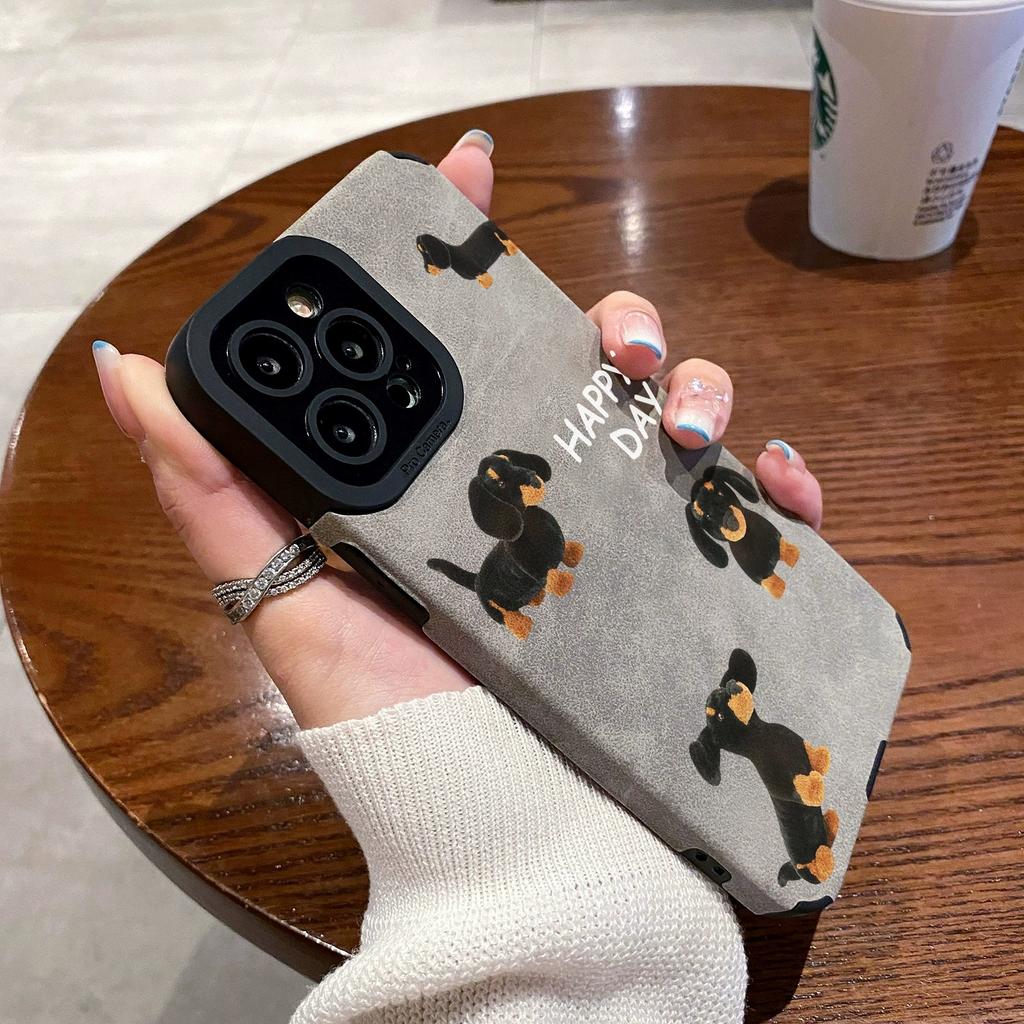 Cute Happy Dog Silicone Leather Phone Case For iPhone 14 12 11 13 15 Pro Max Mini SE 7 8 Plus X XS XR Soft Shockproof Cover