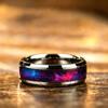 With Purple, Red, Blue Gradient Nebula Pattern Rings , 8mm Cosmic Starry Sky Stainless Steel Men Ring, Wedding Band Jewelry