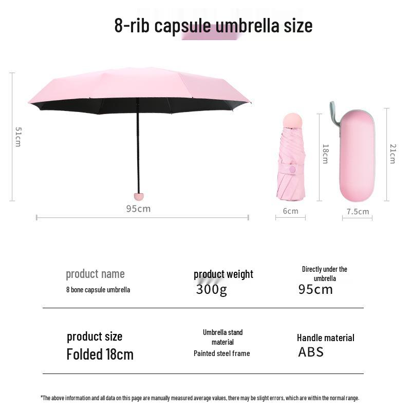 Compact Five-Fold Umbrella: Portable Pocket Sun Capsule with Black Glue Sunscreen, Ultra-Light for Sun and Rain.