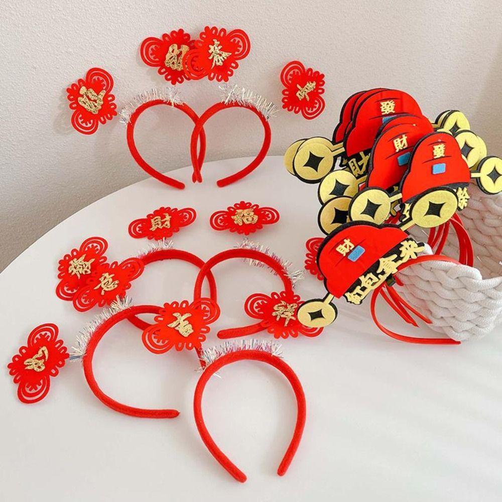 Cartoon 2024 Happy New Year Headband Red Hairband New Year Headdress Lovely Dragon Headband  Girl