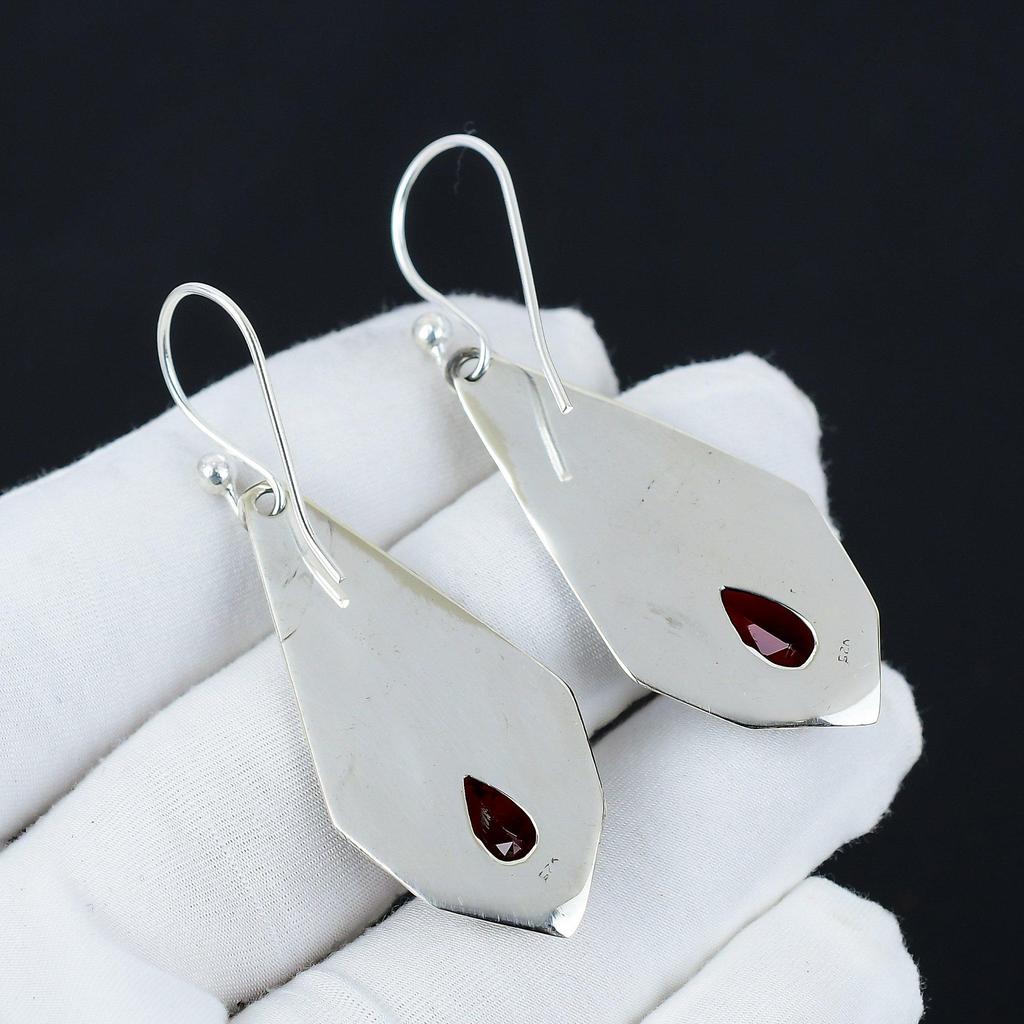 Ohrringe mit natürlichen roten Granat-Edelsteinen, 925 Sterlingsilber-Ohrring, handgefertigter Boho-Silberschmuck Hängeohrringe, Muttertagsgeschenke