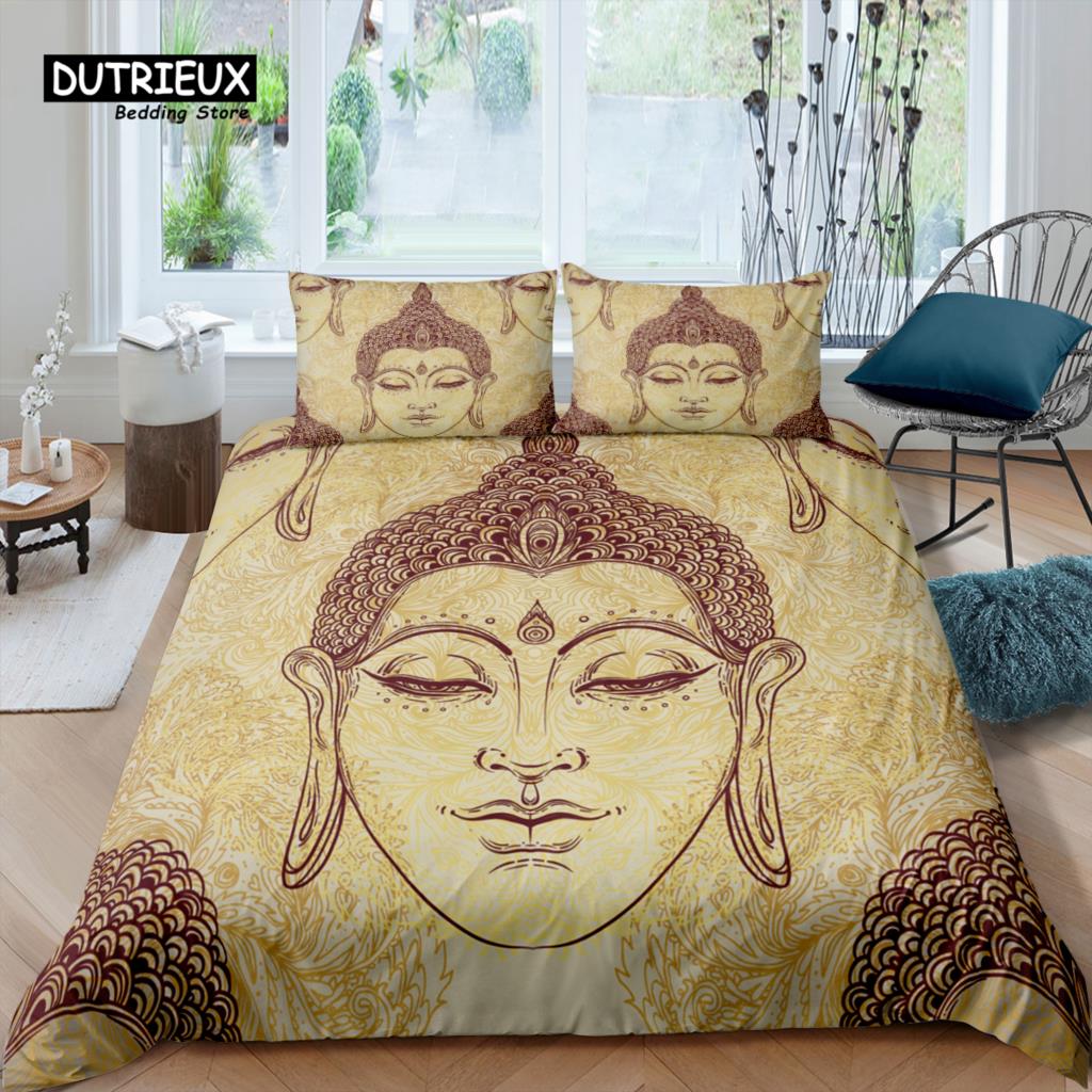 Home Living Luxury 3D Golden Buddha Bedding Set Ethnic Duvet Cover Pillowcase Queen and King EU/US/AU/UK Size Comforter Bedding