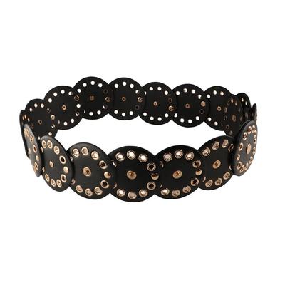 Retro Disc PU Hollow Belt Zinc Zinc Alloy Concho Waistband Vintage Rivet Wide Belt Festival