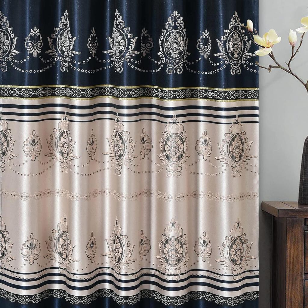 GOHD Harmony Horizon. Jacquard Farmhouse Window Curtain Panel Drape with Attached Fancy Valance. 2pcs Set. Each pc 54" Wide x 90" Drop with 18"