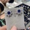 Exquisite Blue Zircon Snowflake Stud Earrings Fashion  Silver Needle Flower Earring for Women Christmas Festival Gift