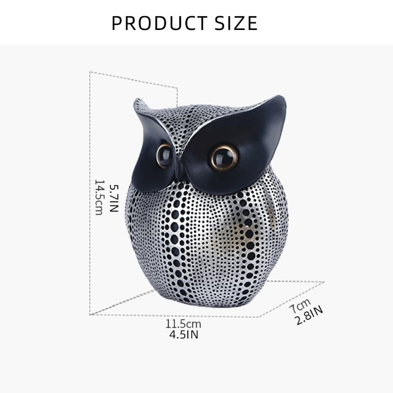 Dots Owl Statue Decorative Figurine Ornament for Home Office Resins Crafts Animal Sculpture for Book Shelf and TV Stand