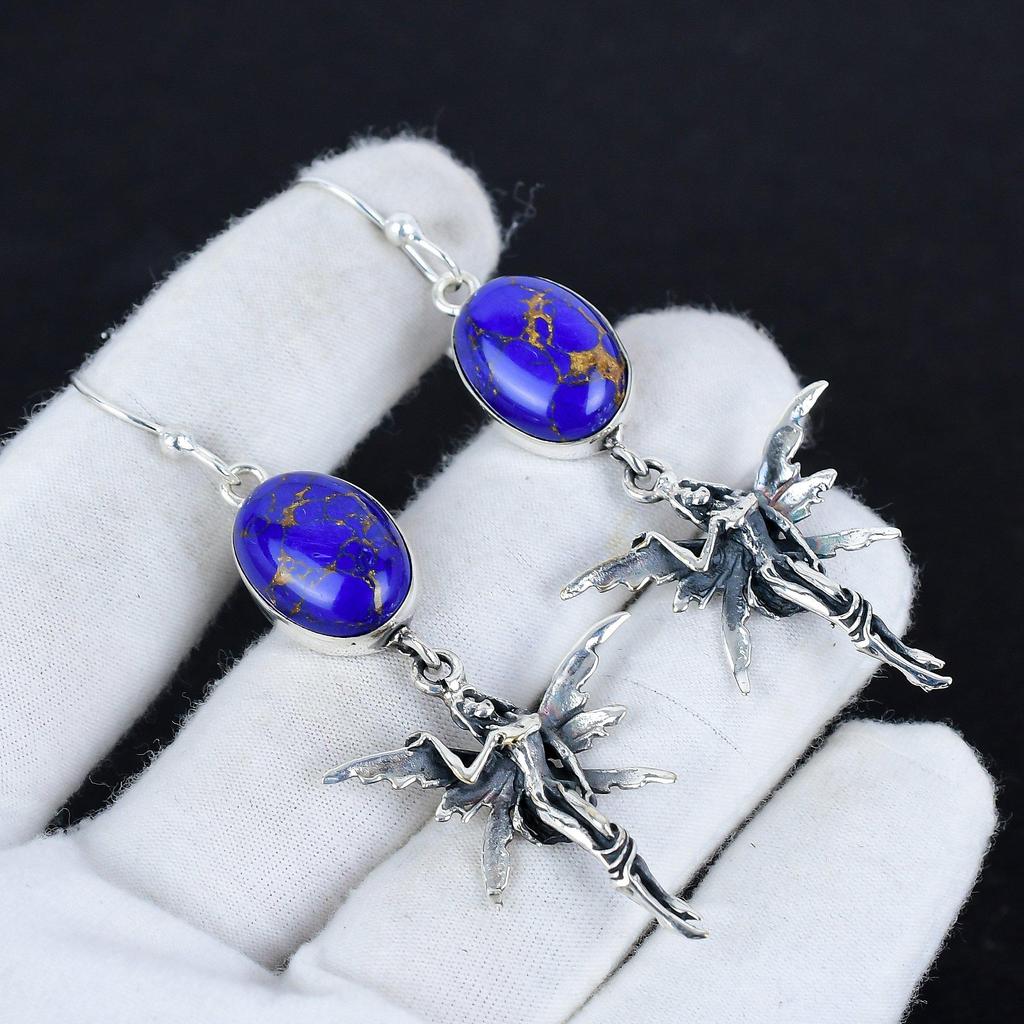Blauer Kupfer-Türkis Edelstein Antike Ohrringe 925 Sterling Silber Ohrring, Boho Silberschmuck Hängeohrringe, Geschenke für Partykleidung Geschenke für Sie