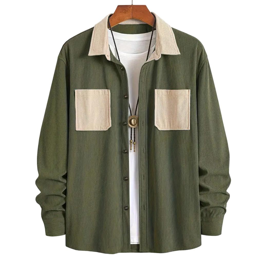 Men's Color,blocked Pocket Shirt Long Sleeve Men's Casual Fashion Trend With Pocket Shirt Jacket