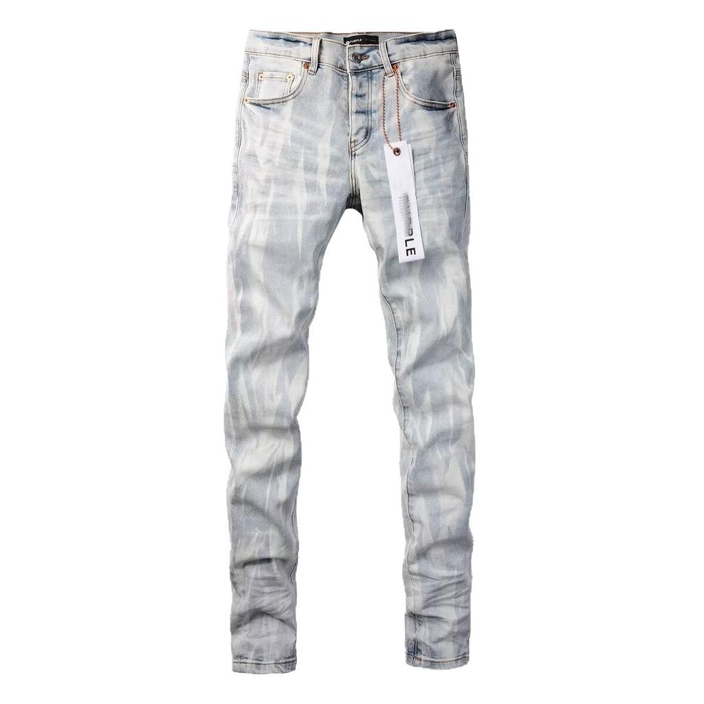 American trendy brand PUR new light blue washed jeans polished white and old elastic slim-fitting pants men's pants