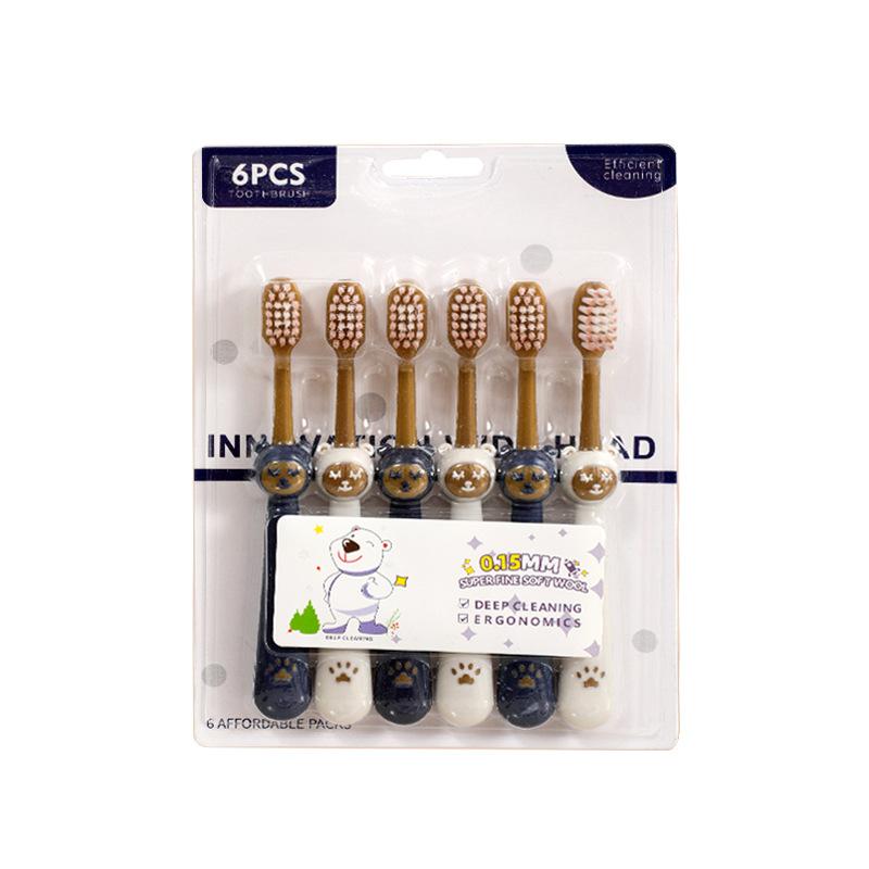 

Набор из шести детских зубных щеток, бытовая щетка для чистки с мягкой щетиной, предотвращающая кариес, ручка щетки с мультяшным медведем