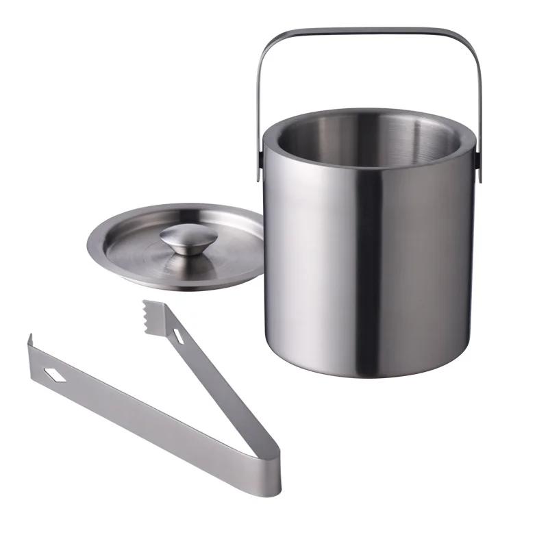 1,3L doppelwandiger Edelstahl-Eiswürfelbehälter Eisbehälter mit Zange Deckel zur Aufbewahrung Bar Kühler