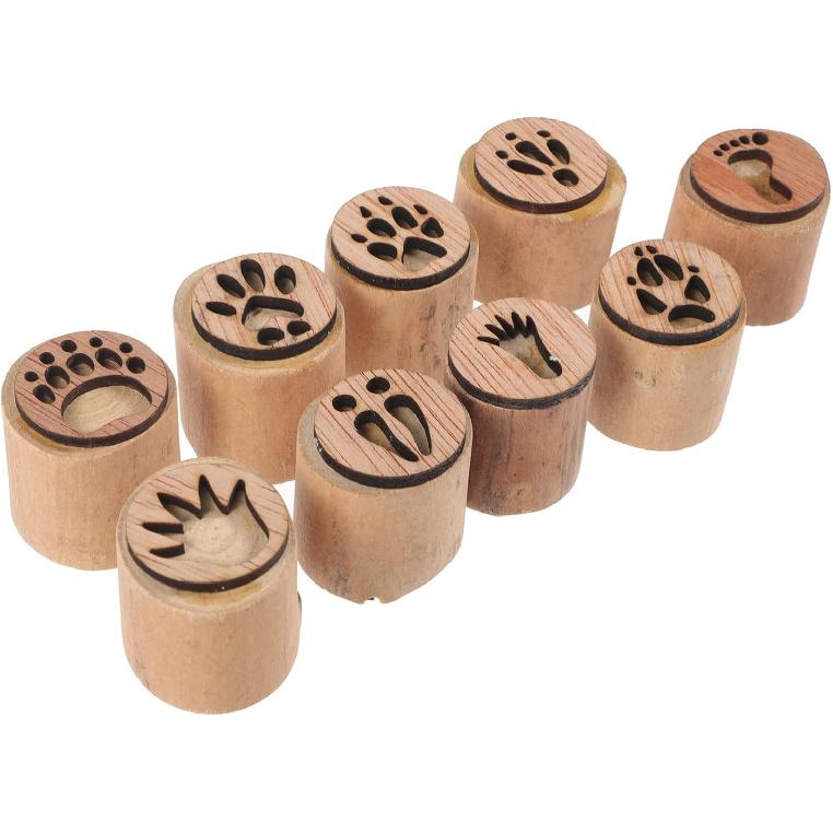 NUOBESTY Round Wooden Paw Print Stamp Set - Decorative Woodland Animal Stamps - Mini Handmade