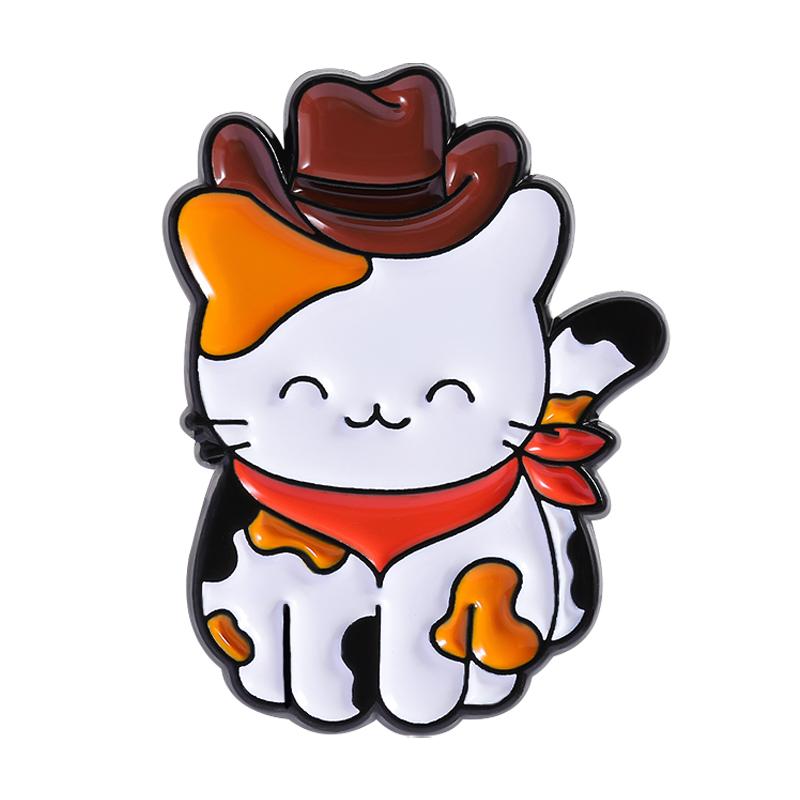 

Cowboy Cat Enamel Pins Custom Tortoiseshell Calico Cat Brooches Lapel Badges Clothes Animal Jewelry Gift for Friends
