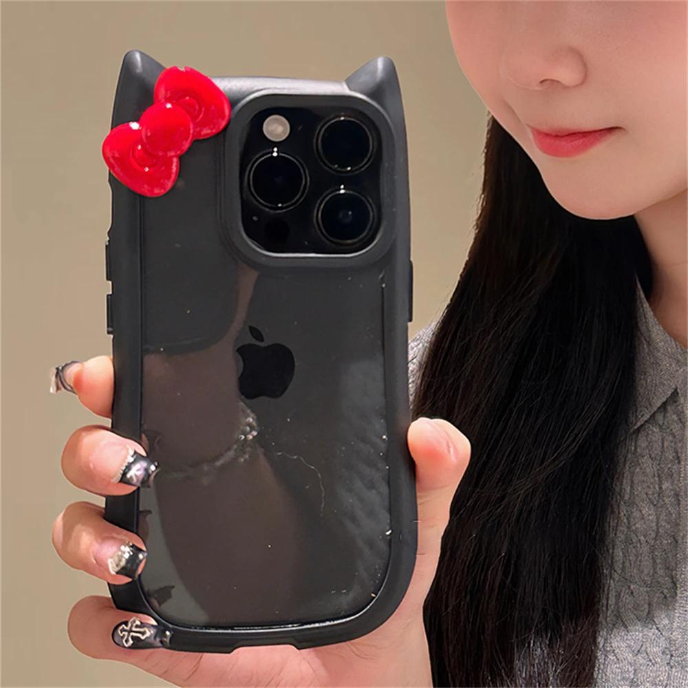 Kawaii 3D Schleife Katzenohren Klare Hülle Für iPhone 16 Pro 15 14 13 11 12 Pro Max 15 Plus X XR XS Koreanisches Süßes Mädchen Silikonhülle