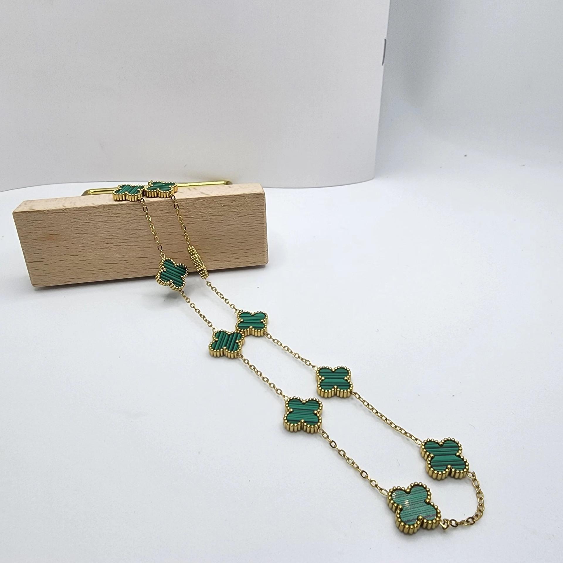 

Ожерелье с четырьмя листочками клевера, легкая роскошная простая цветочная ключичная цепочка, женское ожерелье Haute Sense 18K зелёный