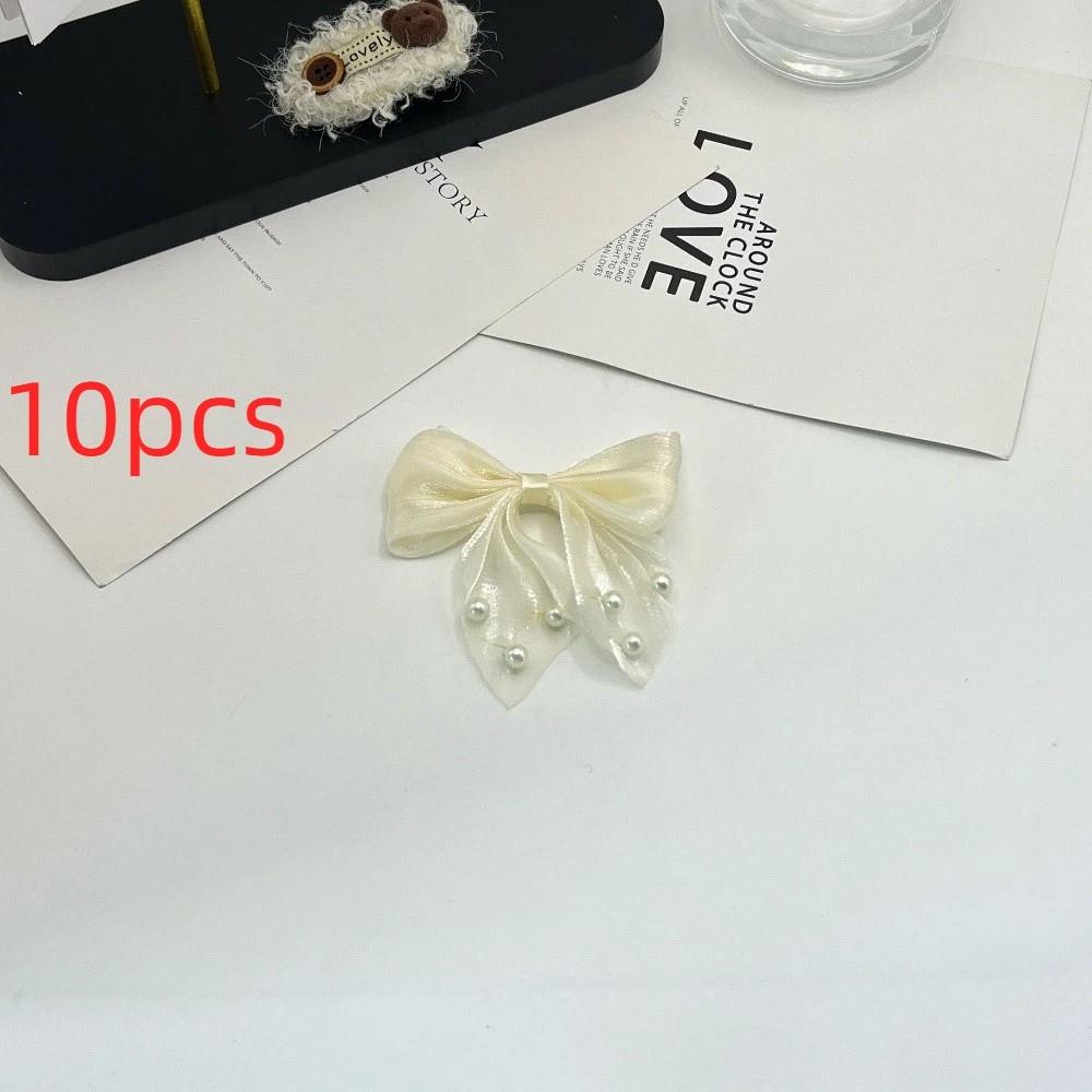 10pcs 10pcs Bow Appliques Pearl Beaded DIY Patches Hair Accessories Ornament Beaded Design Satin Tulle Beaded Bow Patches