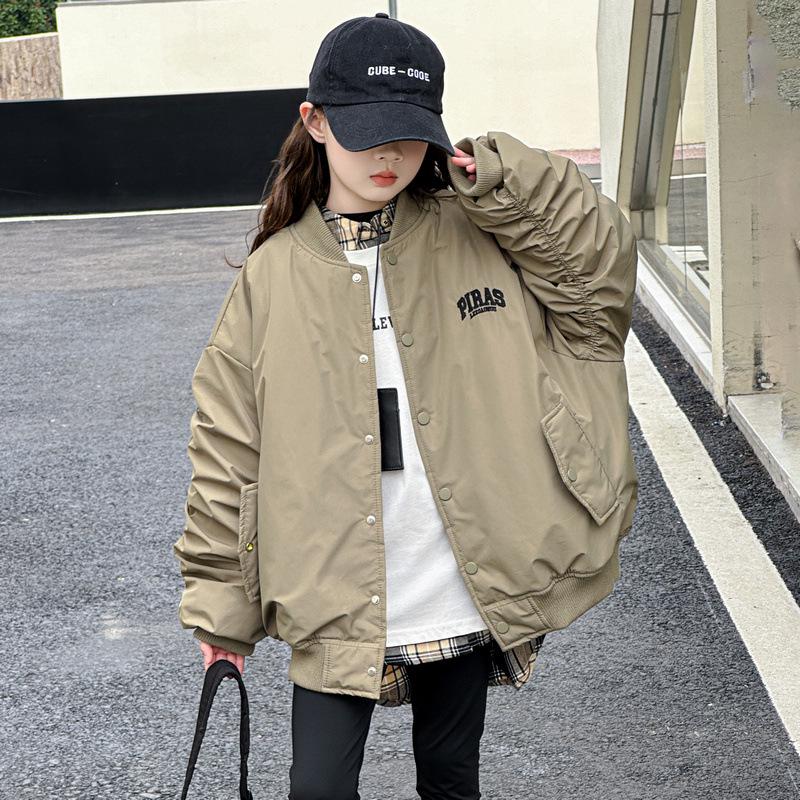 

Girls Embroidered Cotton Jacket: Fashionable, Thickened Baseball Style for Autumn/Winter 2025 160cm